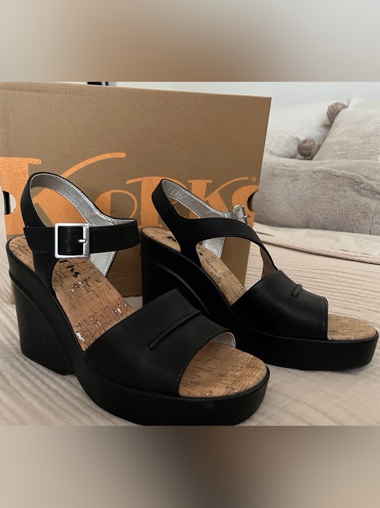 Kork-Ease Shoes - Korks Black Leather Platform Wedge Sandals
